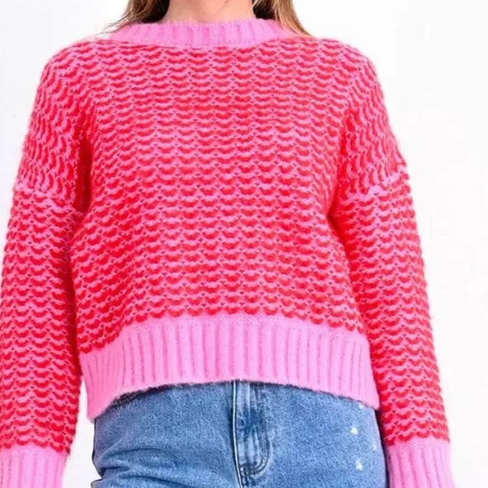 LILI SODONIO PINK BLENDED KNIT TWO TONE PULLOVER SWEATER SZ SMALL